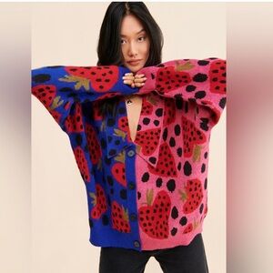 FARM Rio Pink and Blue Strawberry Cardigan